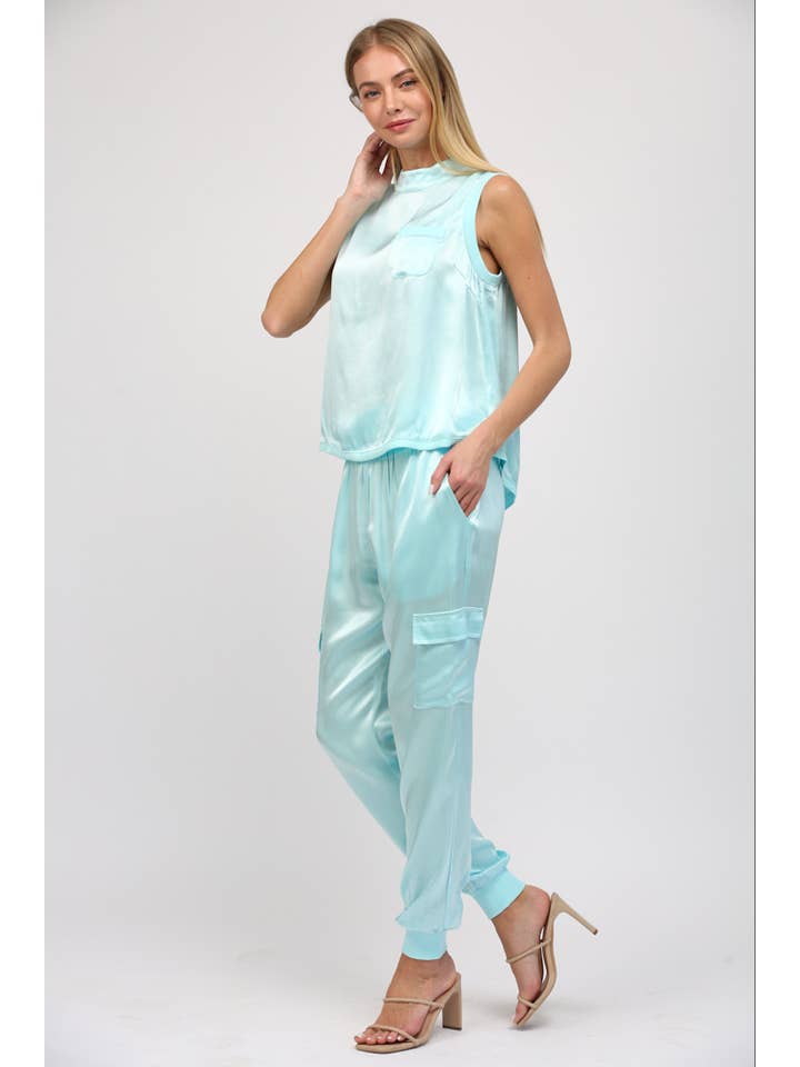 FATE - Wholesale Blouse - Women's - SLVL SATIN TOP WITH RIBBED TRIM FT317715