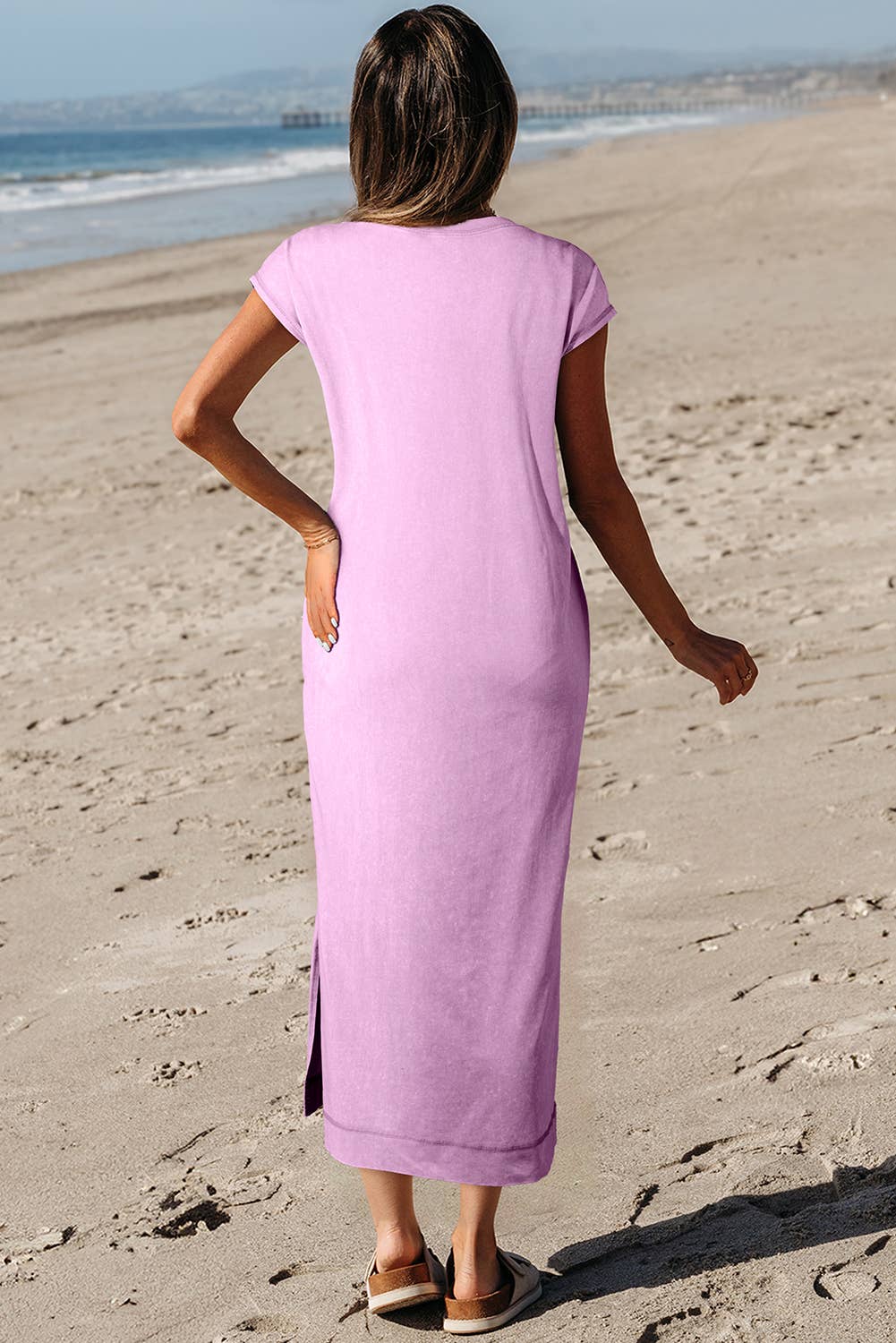 Aapparella - Wholesale Dress - Women's - Mineral Wash Pocketed T-shirt Long Dress | S-XL2