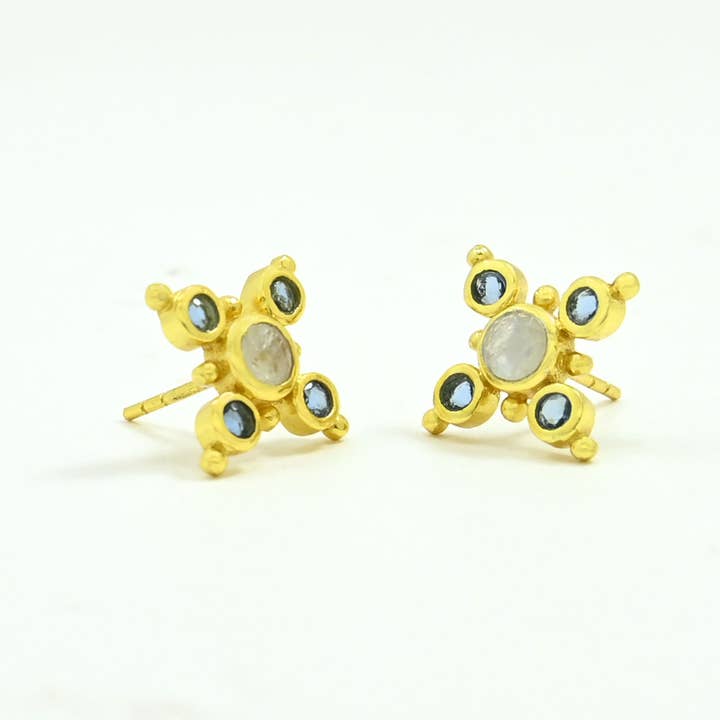 Schmuckoo Berlin - Wholesale Stud/Post Earrings - Anthe Earring Gold Silver 925 - Moonstone & Blue Iolite2