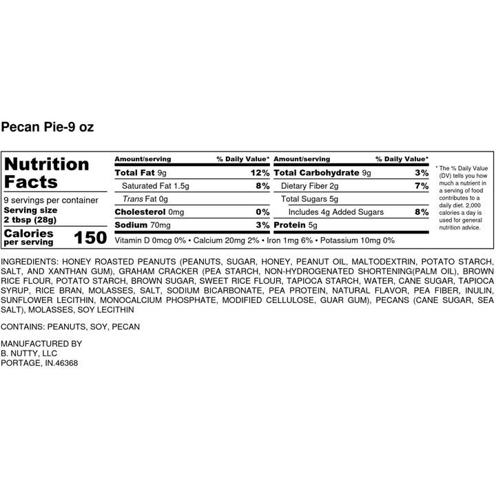 BNutty Peanut Butter - Wholesale Nut butter - Pecan Pie BNutty Peanut Butter- Case of 6- 9oz2