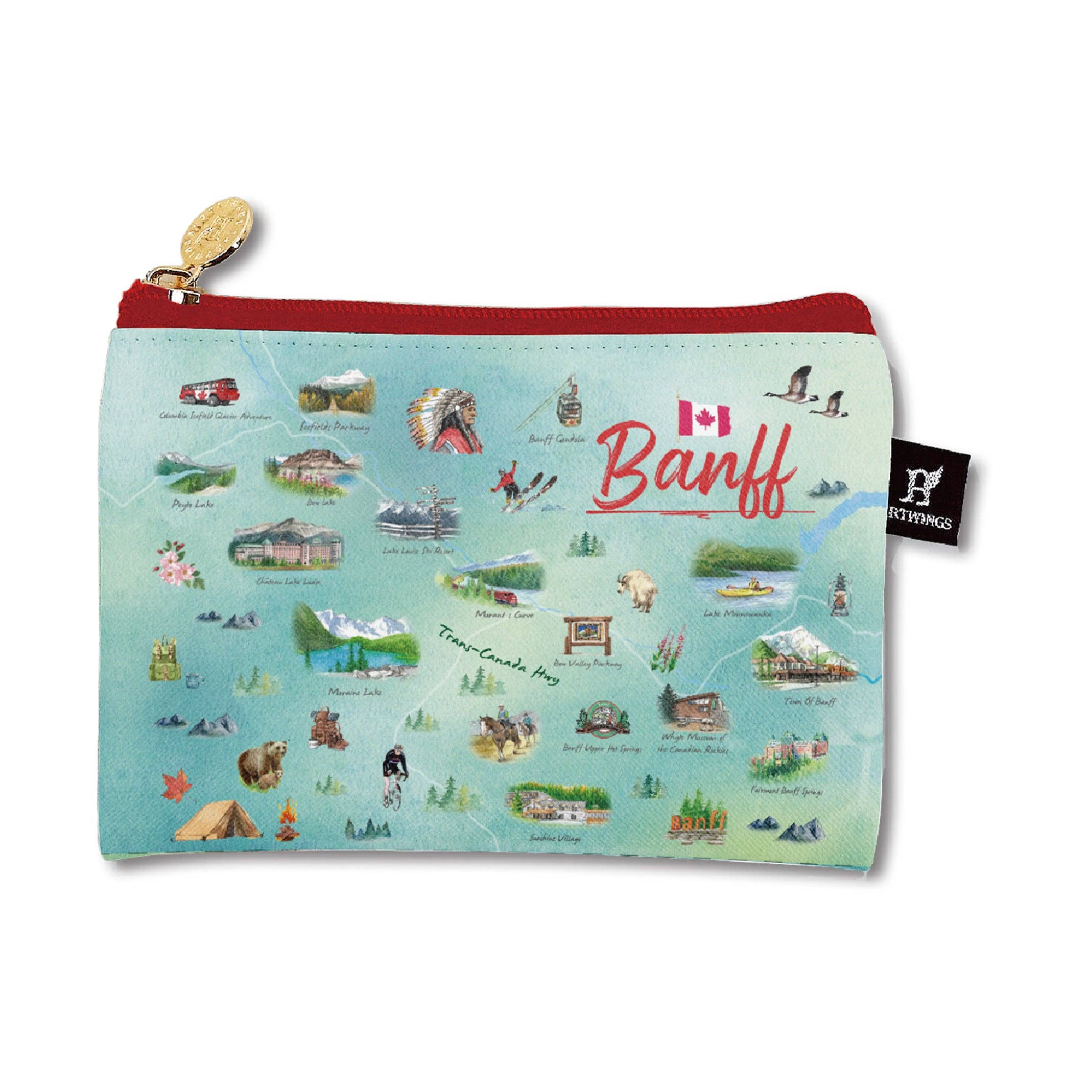 Northern Icons Canada - Wholesale Pouch - Women's - Banff Illustrated Small Zipper Pouch – Travel Cosmetic & Accessory Bag2