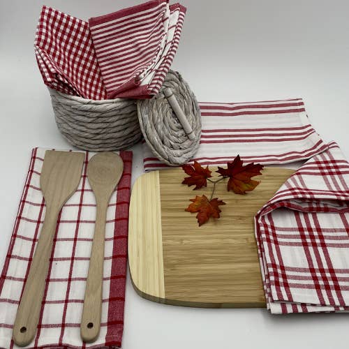 RANS Milan Tea Towels Check & Stripe Designs |Red for wholesale by Rans
