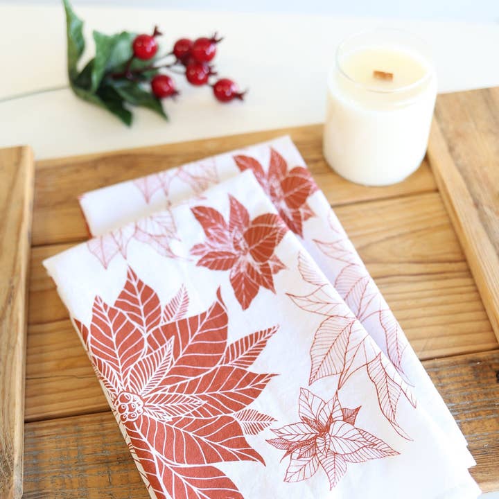 Highland Ridge | Handmade Home Decor - Wholesale Tea Towel - Poinsettia Holiday Tea Towel0