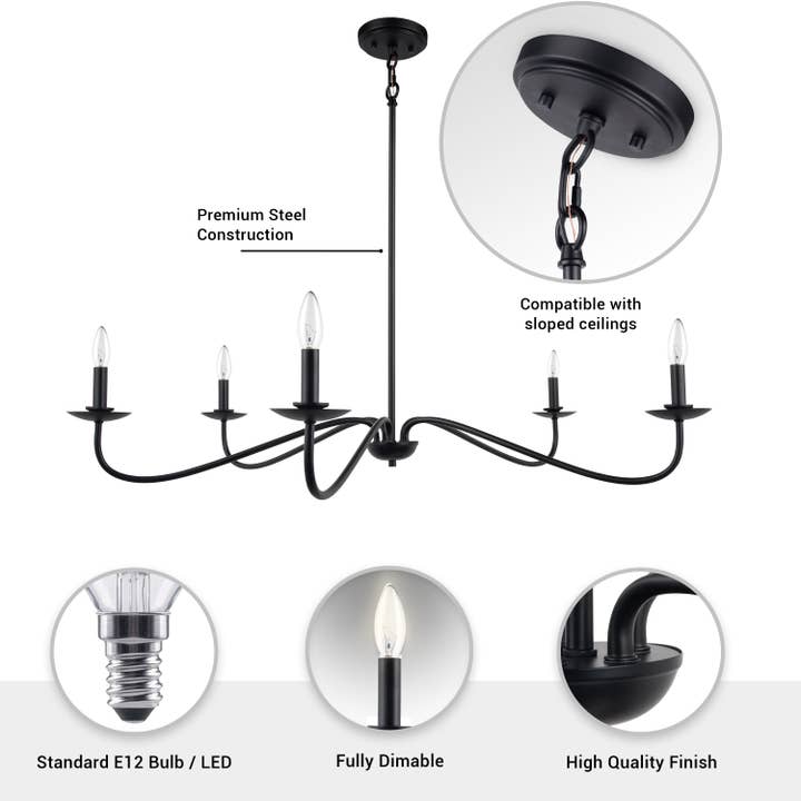 Brio Lighting - Wholesale Chandelier/Hanging Light - Ellie Black 5-Light Elegant Traditional Chandelier