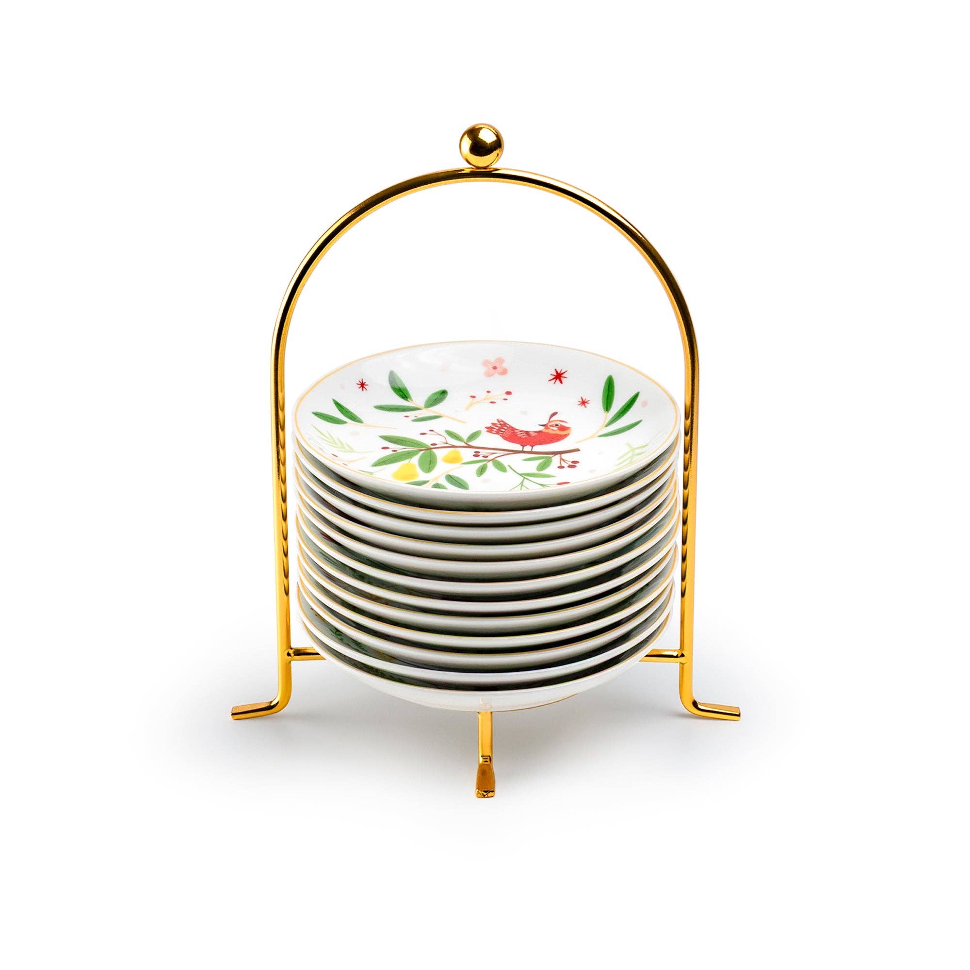 Grace Teaware - Wholesale Appetizer Serveware - 12 Days of Christmas Fine Porcelain Appetizer Plate Set - Metal Rack Version18