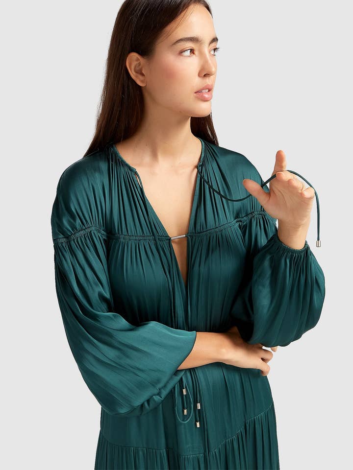 belle & bloom - Wholesale Dress - Women's - Window Seat Tiered Maxi Dress - Dark Green