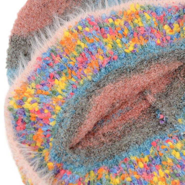 AK Brand – wholesale Bucket hat – Women's – Colorful Striped Knit Bucket Hat Fluffy Winter Fisherman Hat11