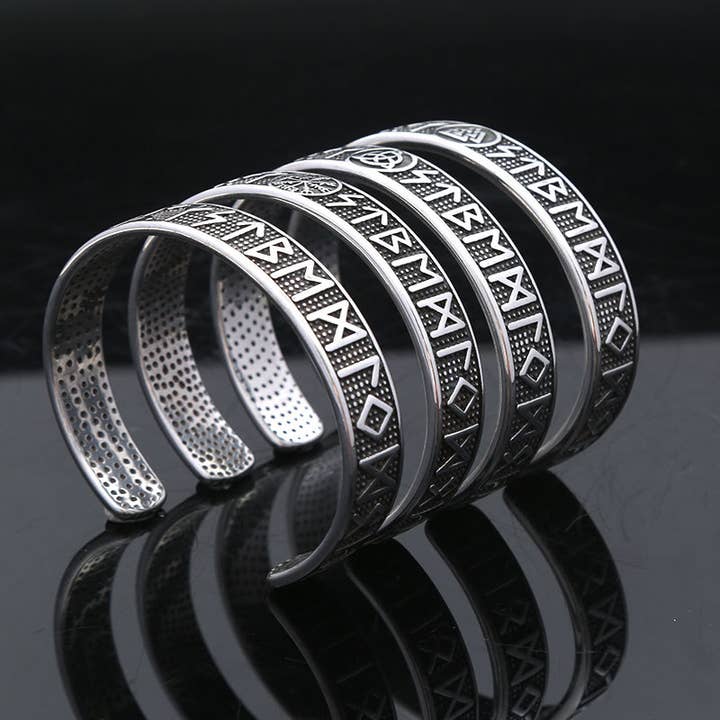Pulseira em Aço Inoxidável com Letra Rúnica Odin Viking Open por atacado de Gemcohub