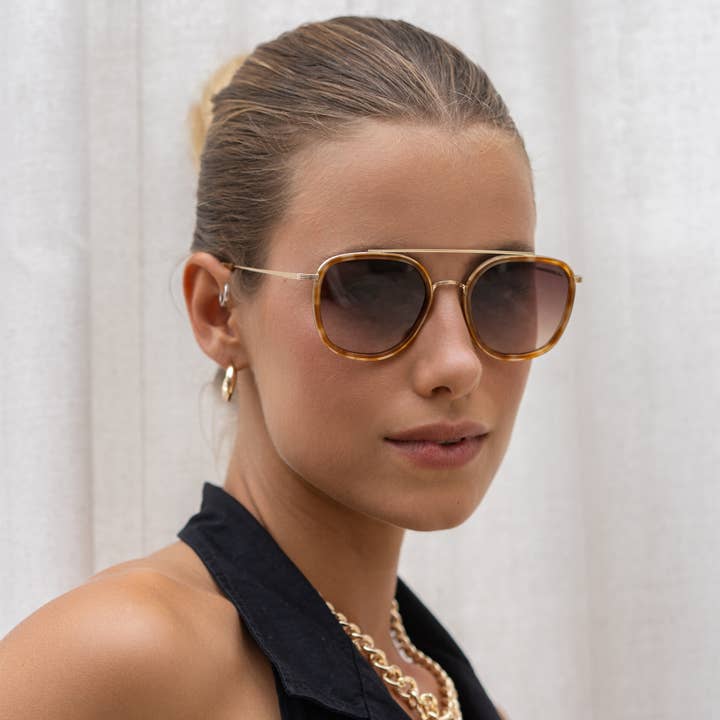Light Tortoise Brown Weston Acetate Round Unisex Sunglasses for wholesale on Faire