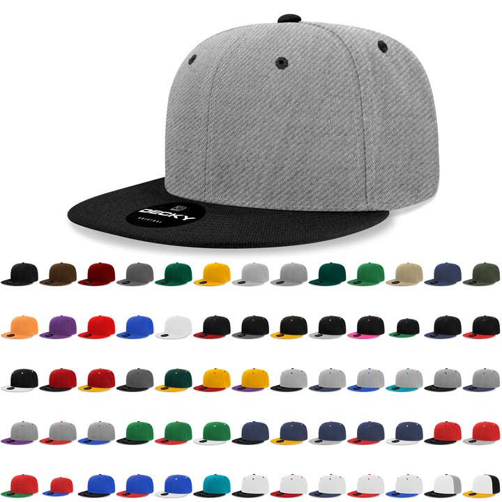 Decky 6020 - Casquette snapback 6 panneaux à profil haut, visière plate - Tarification par palette pour la vente par The Park Wholesale