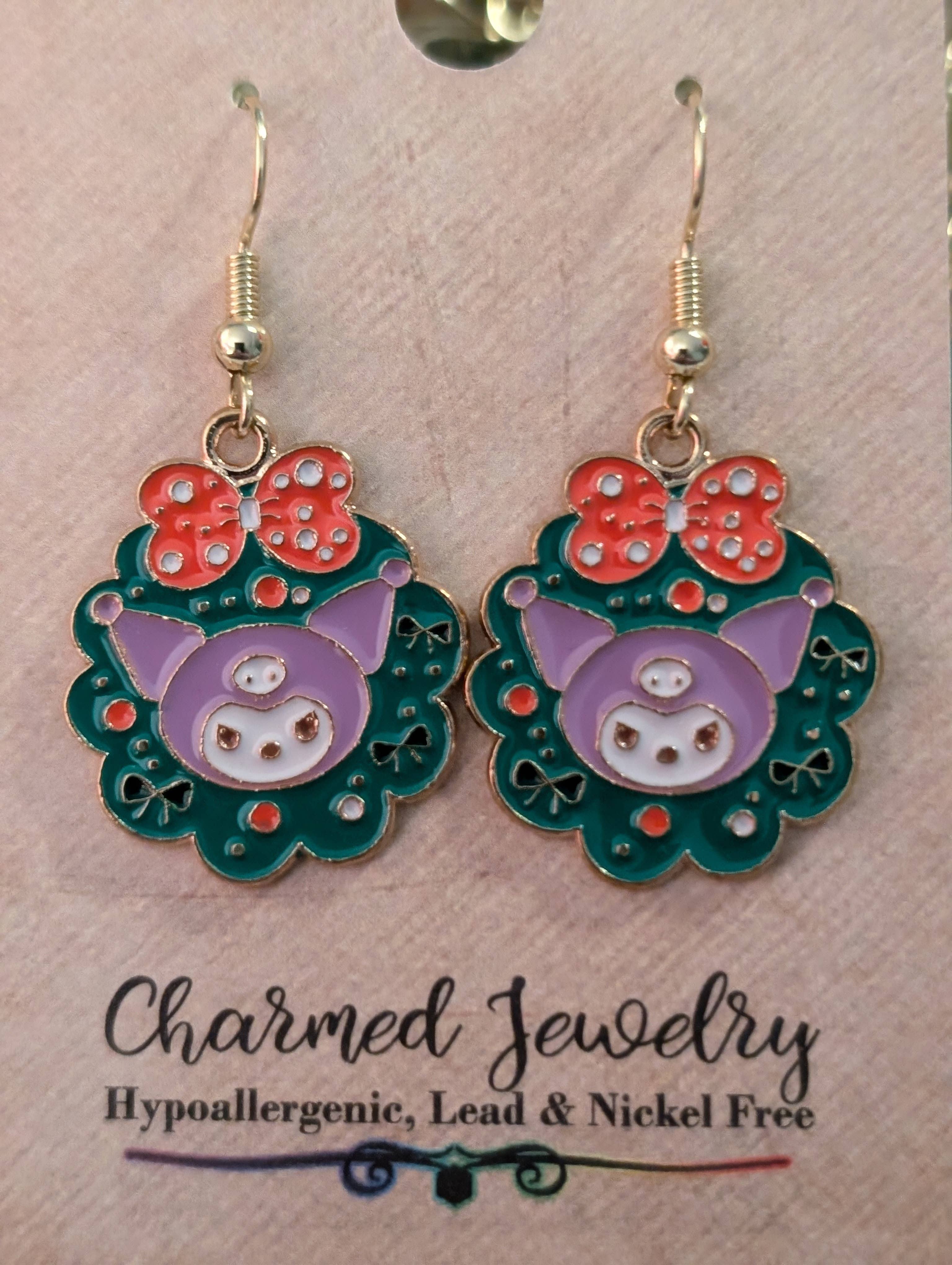 Con-Quest Crafts - Vente Boucles d'oreilles pendantes - Boucles d'oreilles et collier Noël inspirés de Hello Kitty & ses amis5