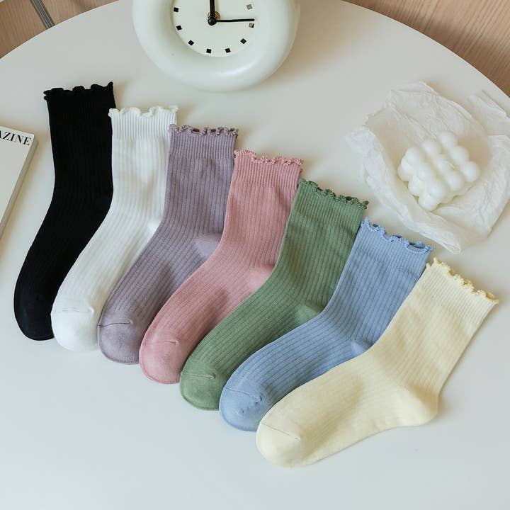 ACCITY - Wholesale Socks - Women's - SOLID COLOR RUFFLED ALL-MATCH SOCKS_CWMS090111
