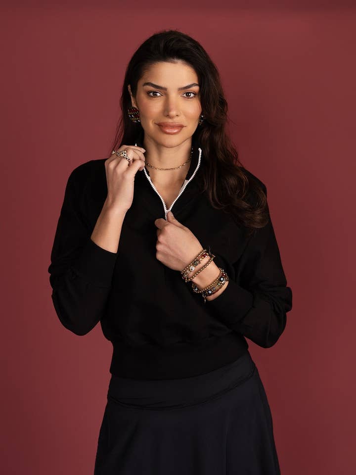 Quarter Zip V Cut Swaetshirt - Black for wholesale by Ellwi Design