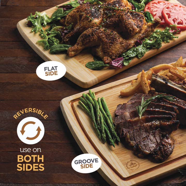 Bambusi - Vendita all'ingrosso Taglieri - Tagliere grande in legno di bambù con scanalatura per succhi, confezione da 2 4