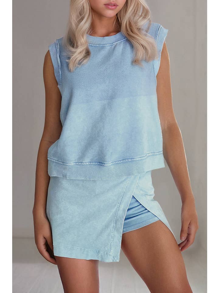LA Society - Wholesale Top & Skirt Set - Women's - Mineral-Wash Tank Top and Lined Split Skirt 2-Piece Set