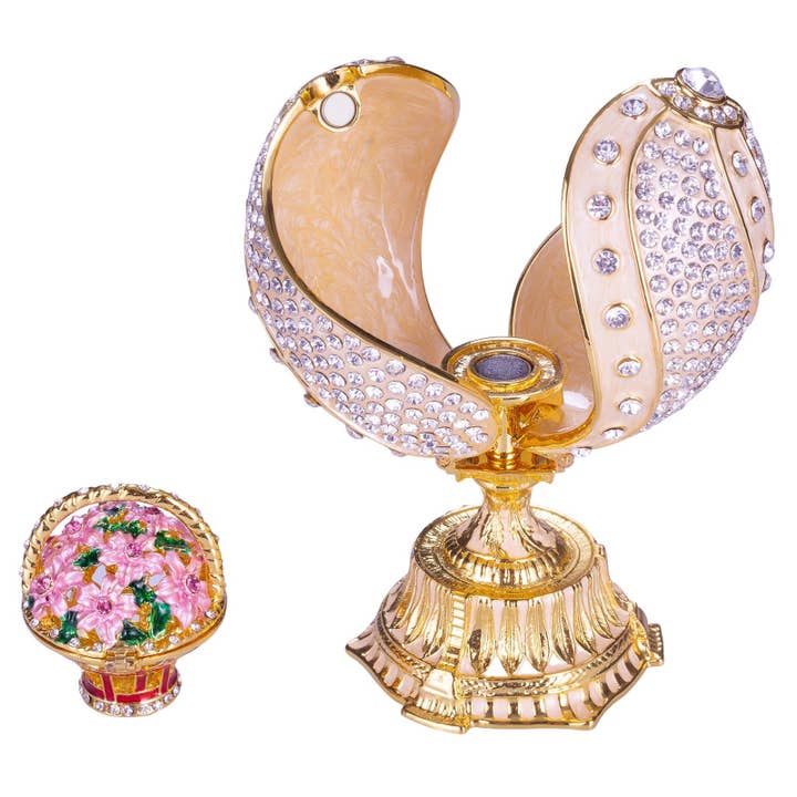 danila-souvenirs - Wholesale Jewelry Box/Organizer - Faberge Twisted Egg Jewelry box with Basket cream1