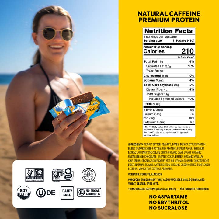 Quantum Energy Square - Wholesale Snack Bar - Peanut Butter Dark Chocolate, Caffeine & Protein Bar