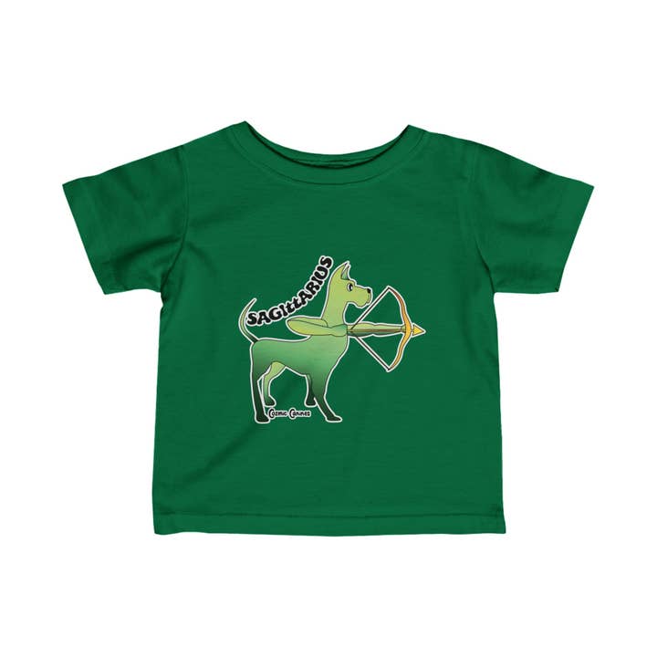 Sagittarius Dog Zodiac Cartoon Fine Jersey T-shirt voor kinderen voor wholesale door Cozmic Canines