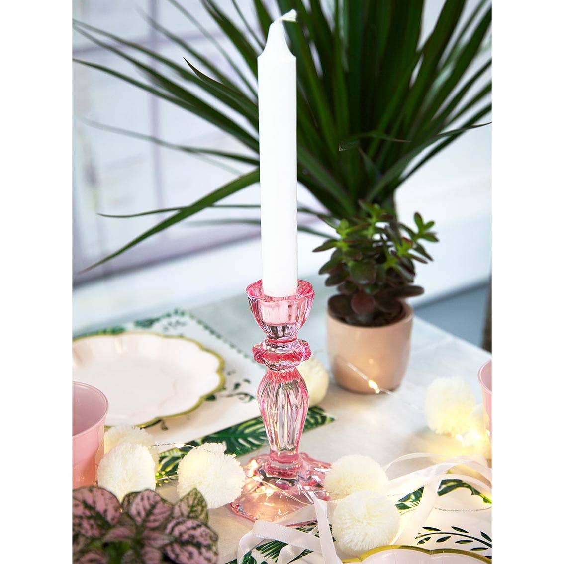 Talking Tables UK - Wholesale Candle holder - Pink Glass Candle Holder - 16cm | Valentine's Day  |2