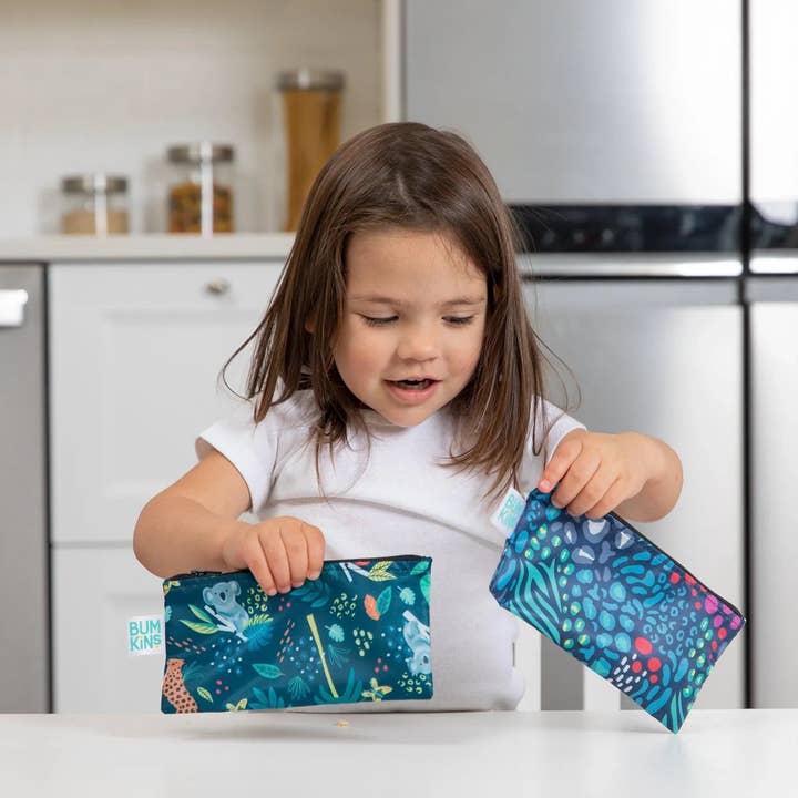 Bumkins - Wholesale Snack Pack - Kids & Baby - Reusable Snack Bag, Small 2-Pack: Jungle & Animal Prints