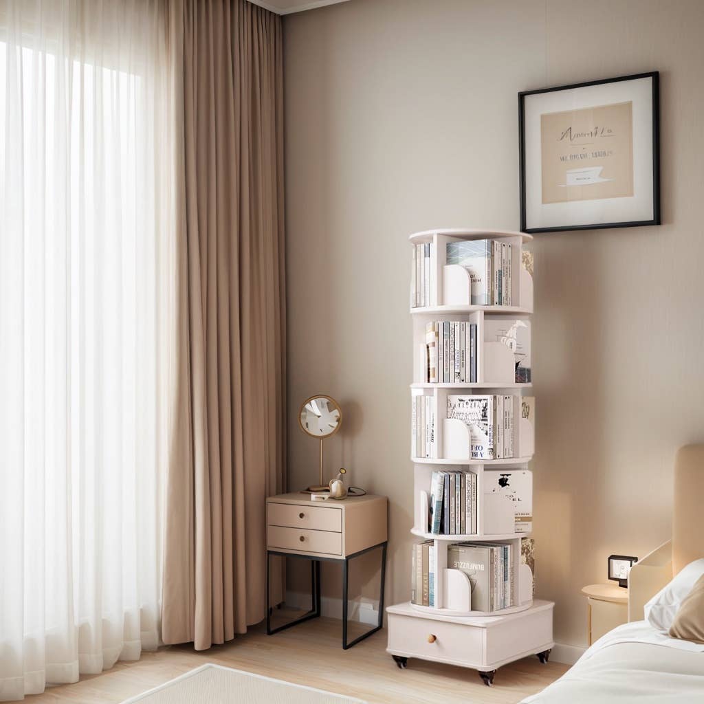 39F Inc. - Wholesale Bookcase - Rotating Wooden Bookcase with Storage Drawer,Swivel Design15