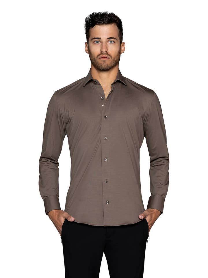 JUSTO SOLID BROWN SHIRT for wholesale by Bertigo
