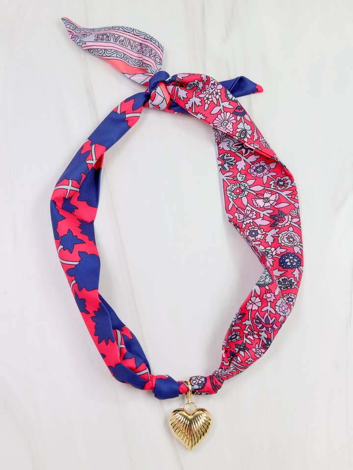 Lillie Scarf Charm Necklace NAVY RED for wholesale by Caroline Hill