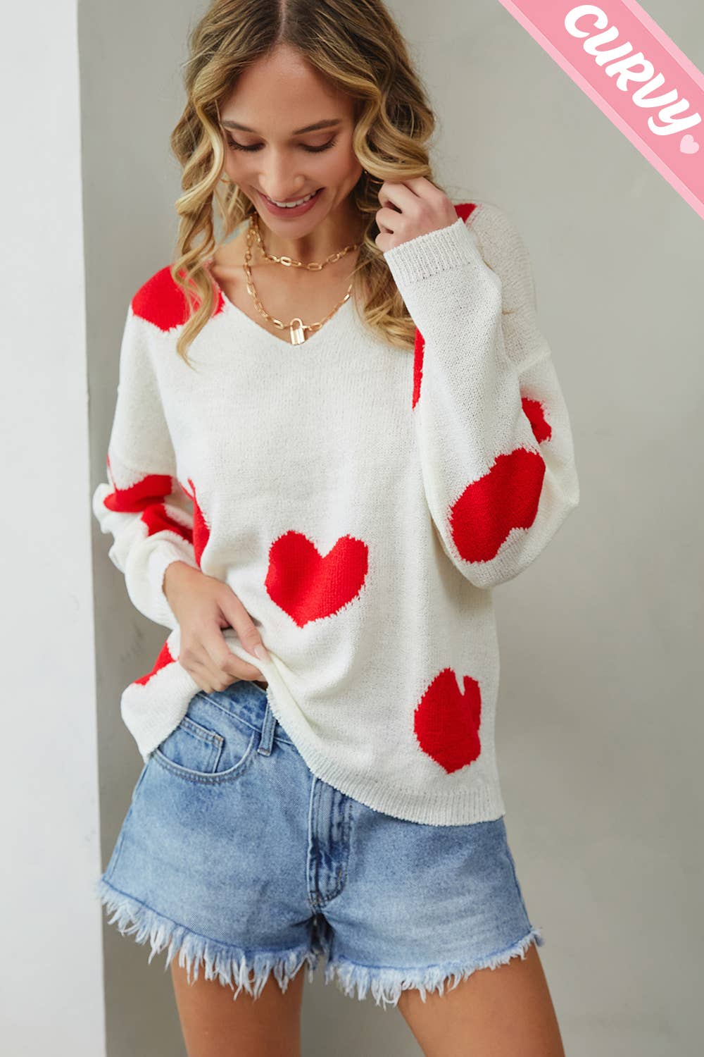 Sweet Lovely by Jen – Engroshandel Pullover - Dame – SW220PL MULTI HJERTE SWEATER PLUS STØRRELSE3