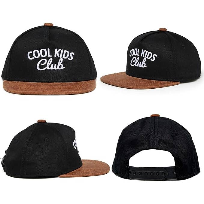 Funky Junque - Wholesale Kids hat – Kids - Flat Brim Trucker Hat - Cool Kids Club - Black/Faux Leather1