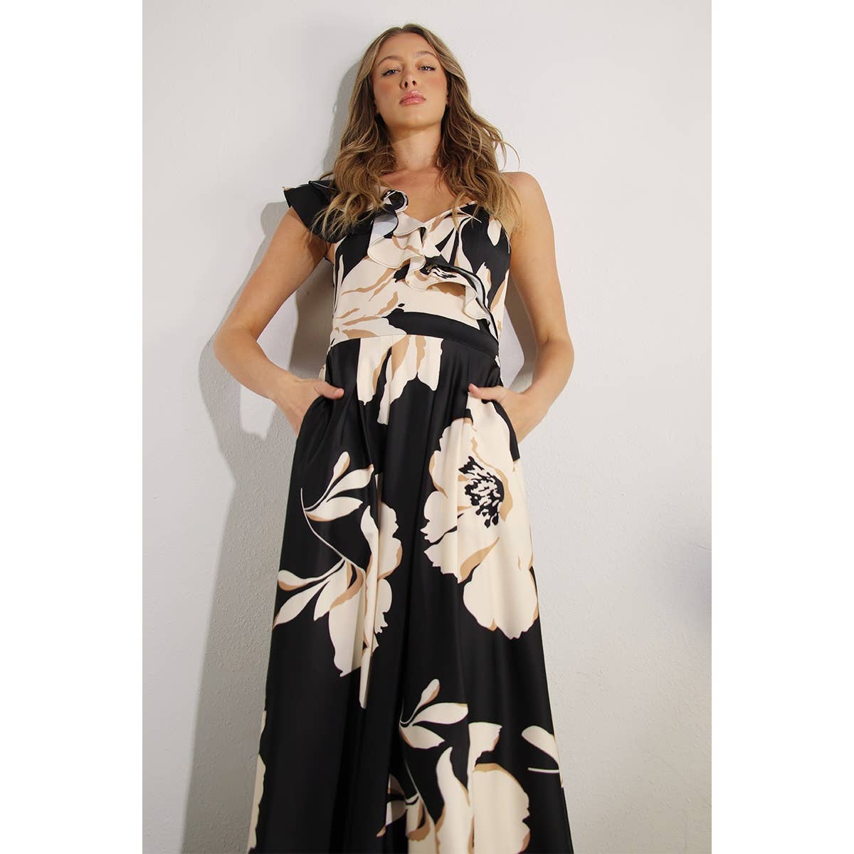 Mulla - Wholesale Dress - Women's - ONE SHOULDER RUFFLE PLEATED MAXI DRESS13