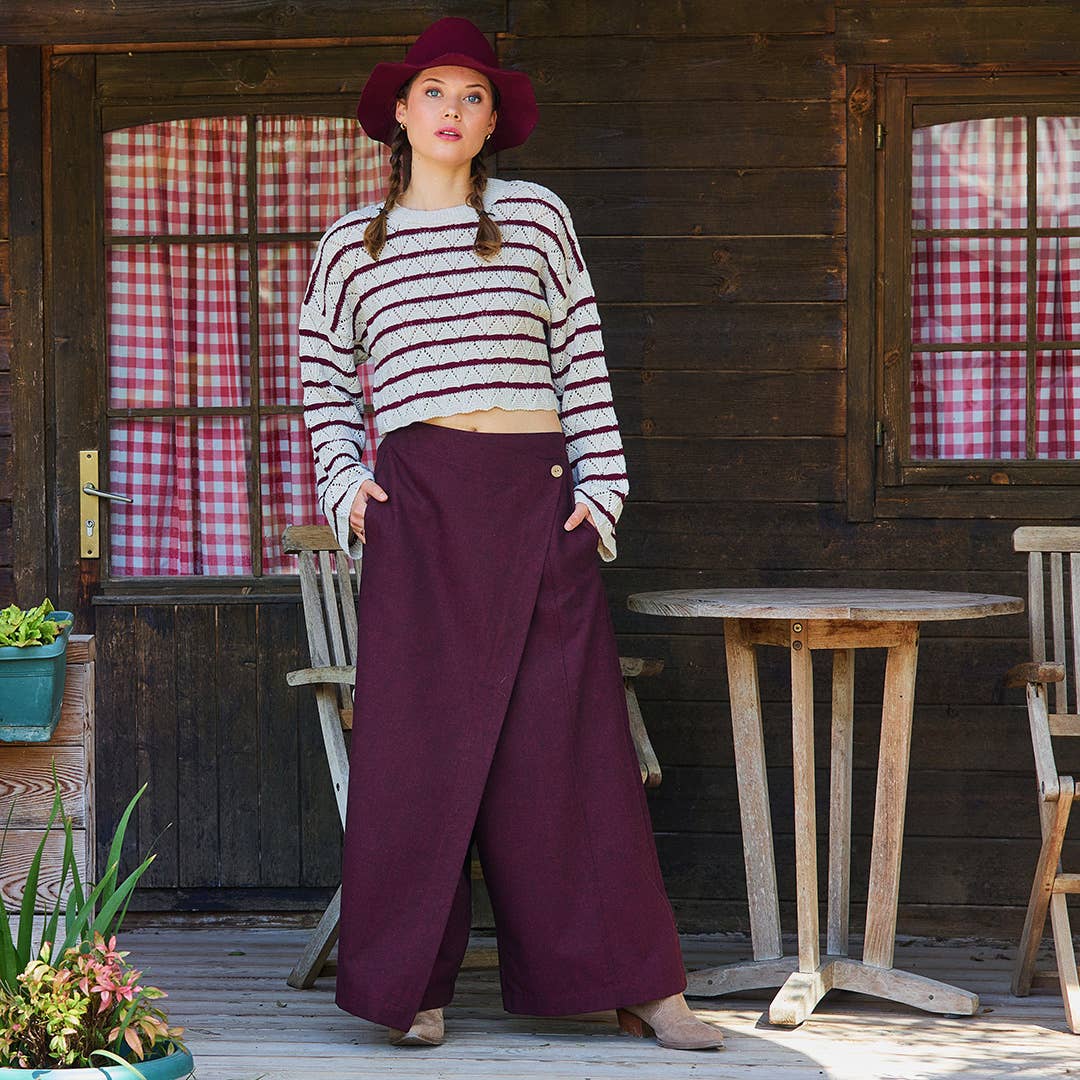 Los Banditos - Wholesale Pants - Women's - Wrapped Asymmetric Cut Button Detailed Red Bohemian Trousers1