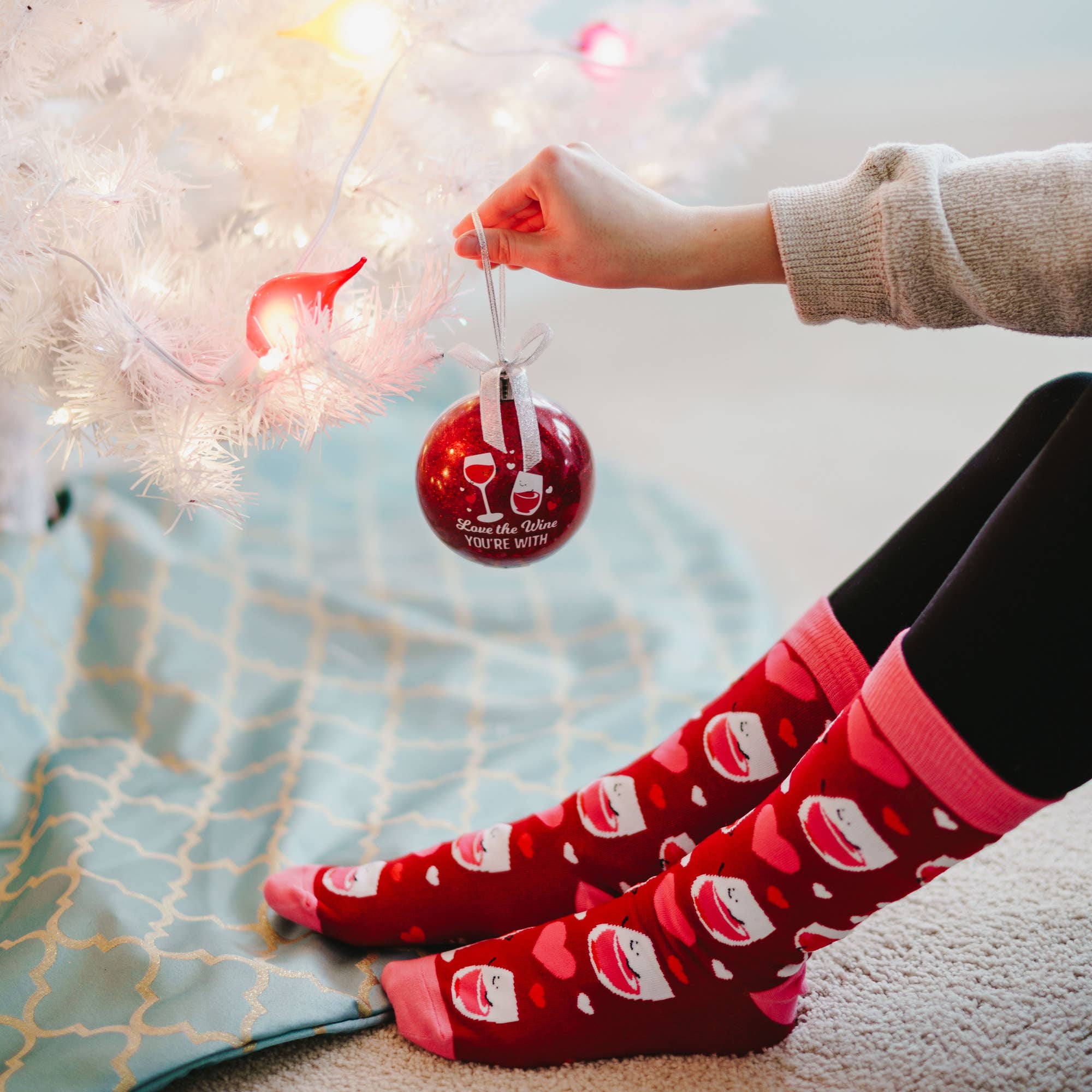 Pavilion - Wholesale Ornament - The Wine You're With - 4" Ornament with Unisex Holiday Socks2