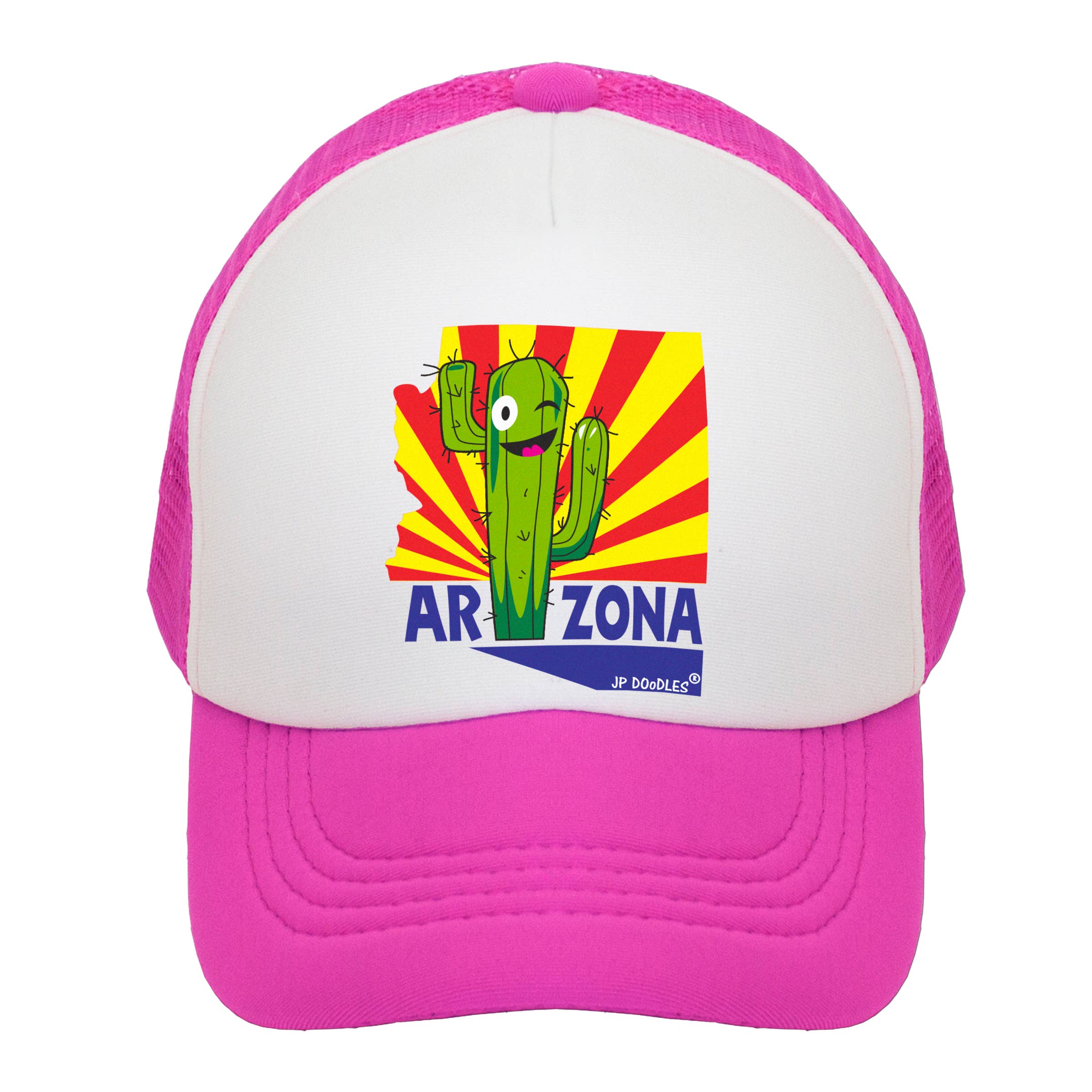 JP Doodles – wholesale Kids hat – Kids – Arizona Saguaro State Flag Kids Trucker Hat2