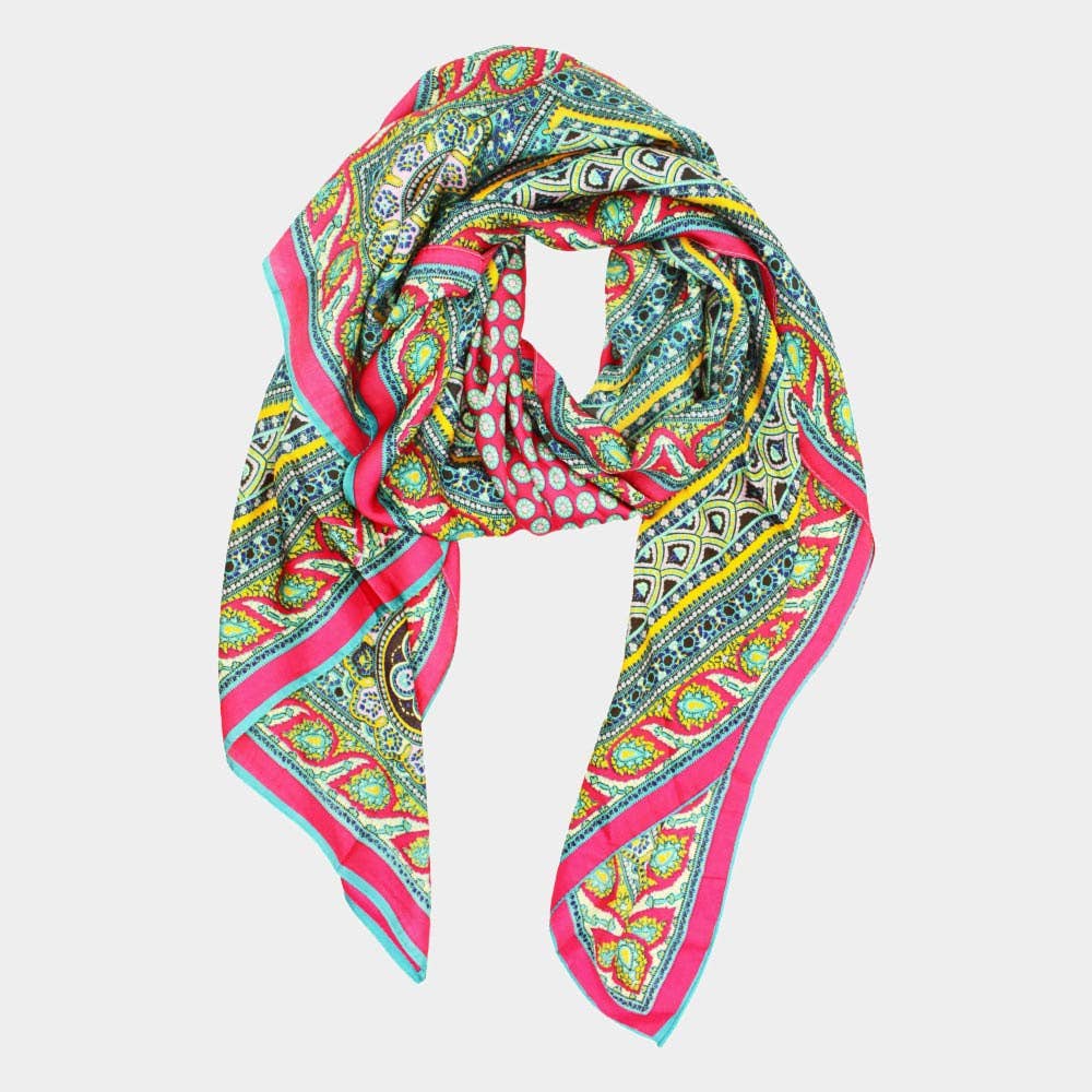 Sensibling Corp. - Wholesale Scarf - Women's - Abstract Pattern Printed Oblong Silky Satin Scarf Shawl0