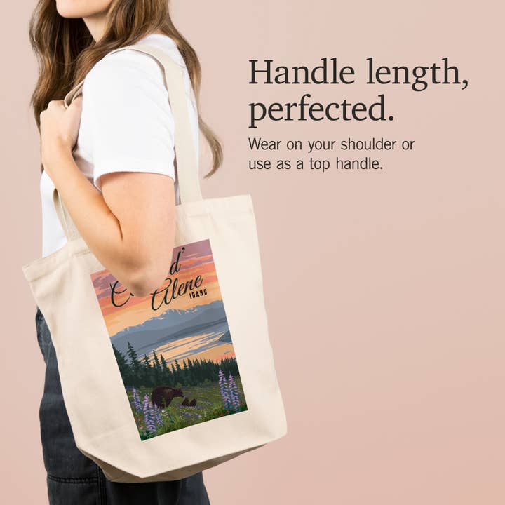 Lantern Press - Wholesale Tote Bag - Unisex - ORGANIC TOTE BAG Coeur d'Alene, Idaho, Bear & Flowers