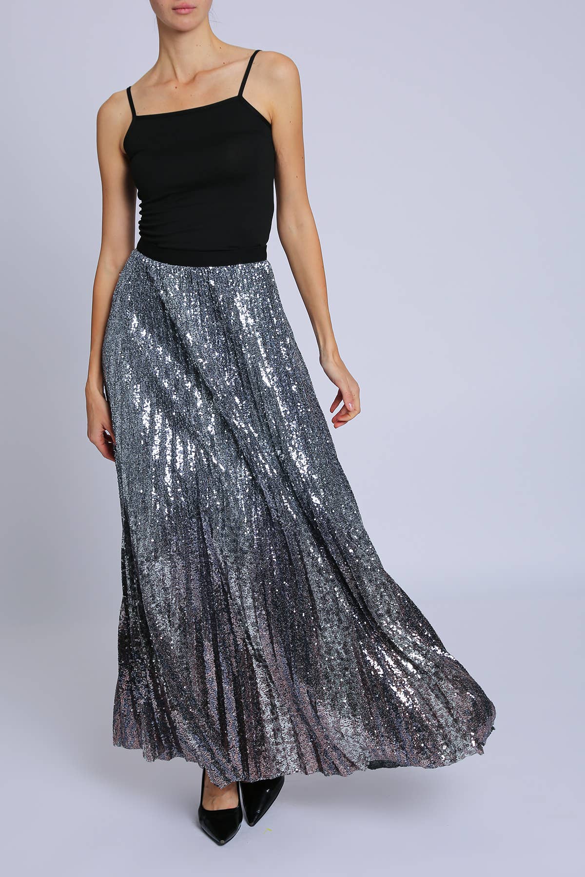 Silver Paljettkjol med hög midja och A-linjeform PC5308-L för wholesale på Faire4