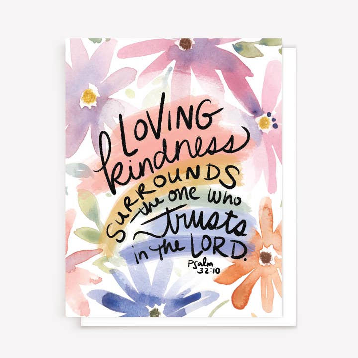 "Loving Kindness Surrounds" Bible Verse Greeting Card for wholesale by Marydean Draws