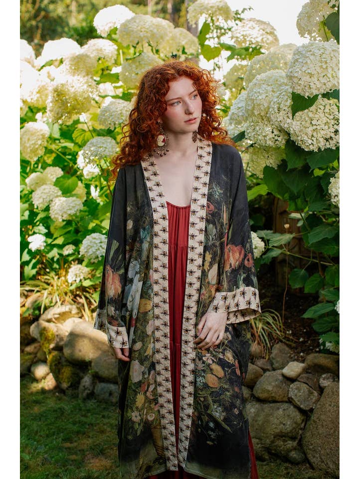 Market of Stars (Worldwide) - Wholesale Kimono - Women's - I Dream In Flowers Opera Duster Kimono Robe w/ Bees