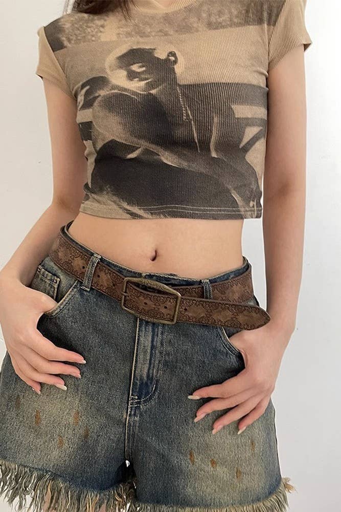 Brown Retro Embossed Waistband ZK1372 for wholesale on Faire1