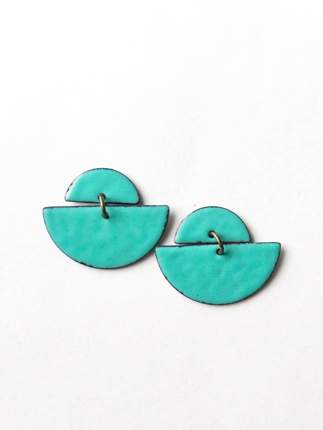 Aqua Half Moon Enamel Earrings for wholesale by Courtney Fischer Jewelry