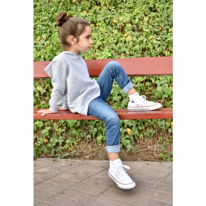Jersey gris con bolsillo largo con capucha para niña, 100% algodón para venta al por mayor de Snuggles n Cuddles