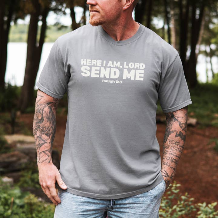 Here I Am Lord Send Me Christian Graphic T-Shirt for wholesale by Faith & Life Christian Brands