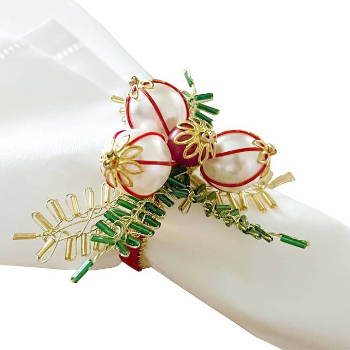 Fennco Styles - Wholesale Napkin ring - Hand-Beaded Pearl Flower Festive Napkin Ring4