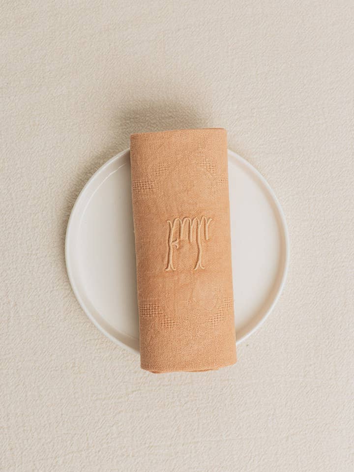 Set of 12 antique monogrammed napkins "FT" for wholesale by Maison Masarin