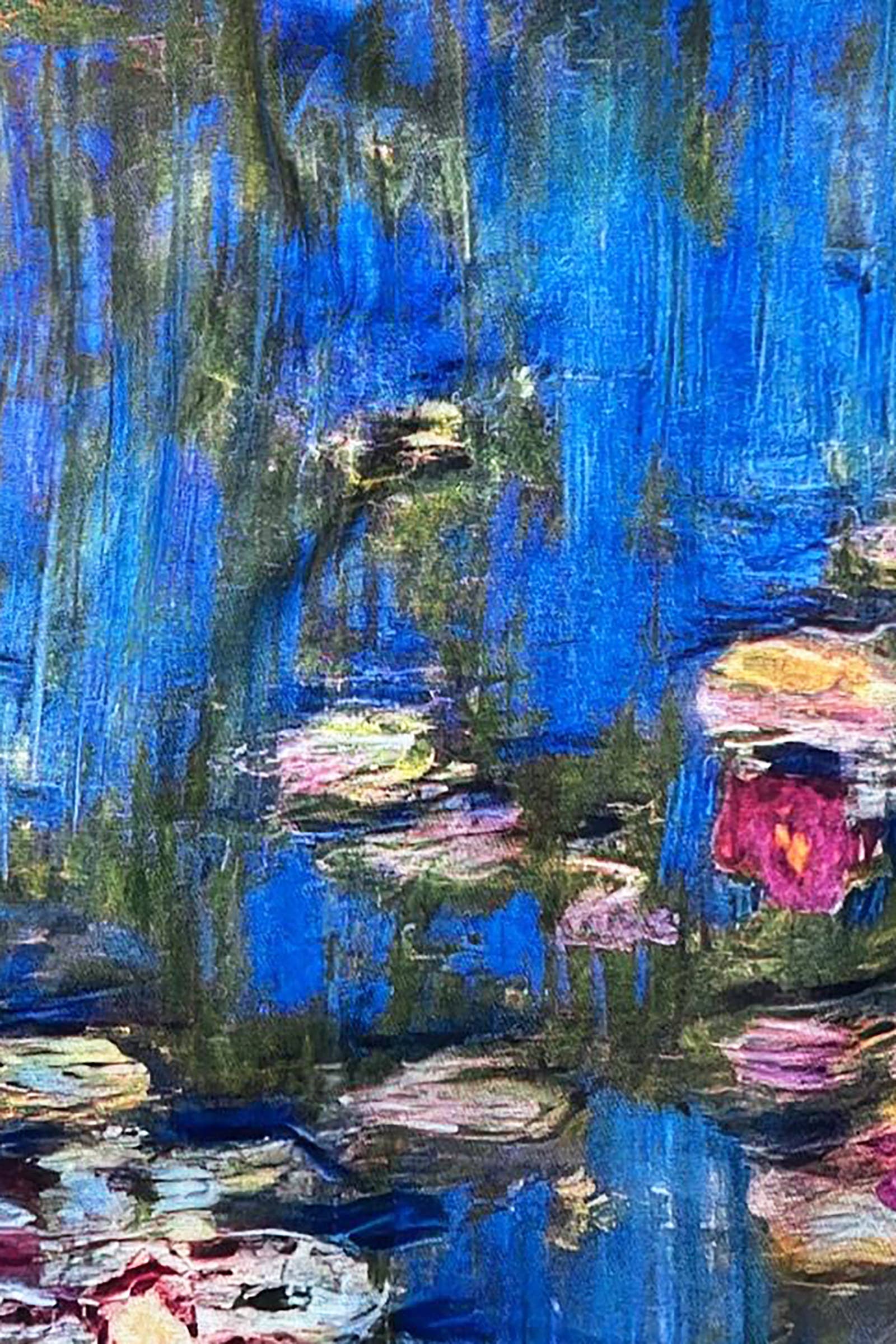 Blue Monet Water Lily  Art Print Wool Tassel Scarf for wholesale on Faire3