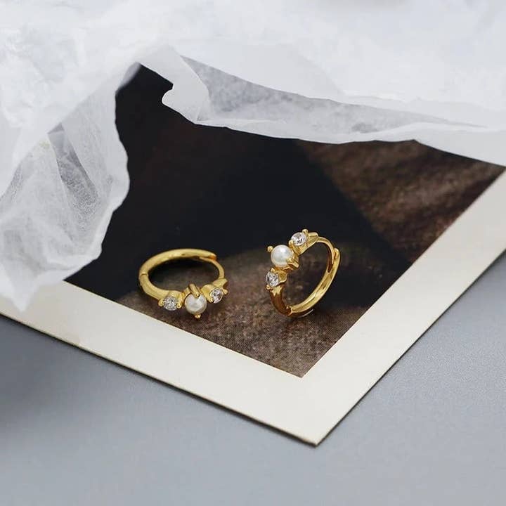 Mauve Jewelry Co. - Wholesale Huggie Earrings - Alexandria Diamond and Pearl Hoops