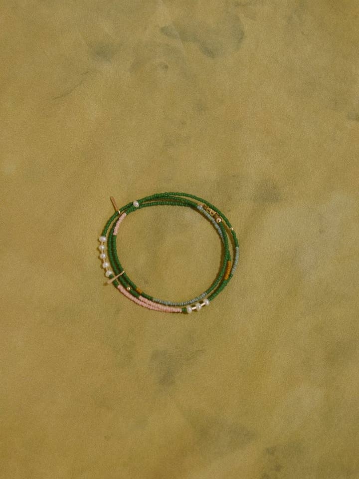 Wrap Bracelet- in emerald with pearls for wholesale by Freestone