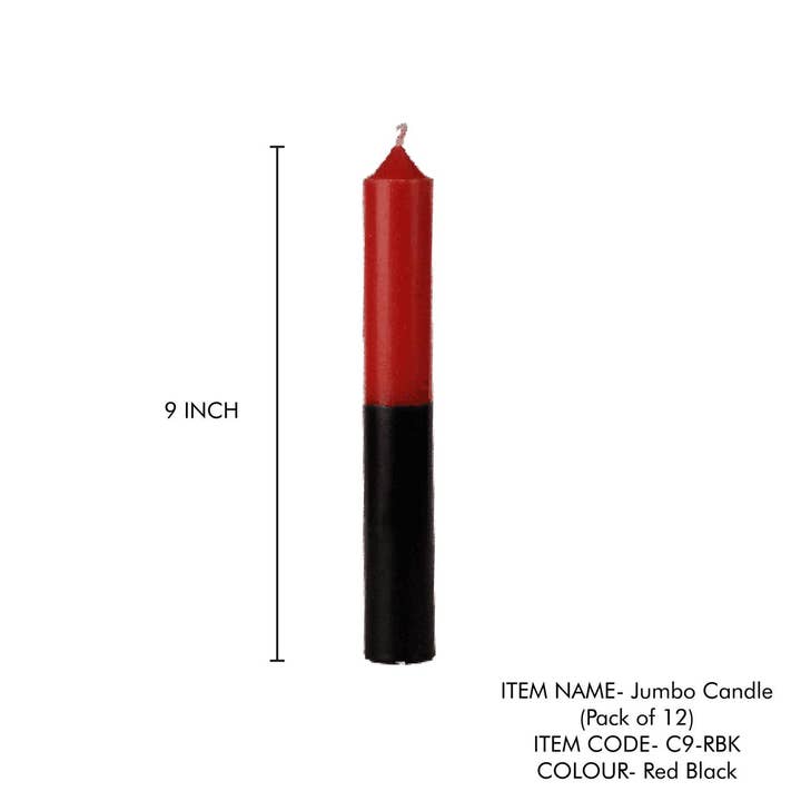 9" Double action Reversible Candles (Pack of 12)Red Black for wholesale by Vrinda