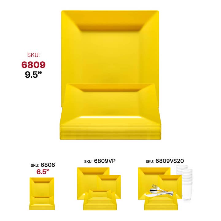 Smarty had a Party – wholesale Disposable plate – 9.5" Yellow Square Plastic Dinner Plates - 120 pcs5