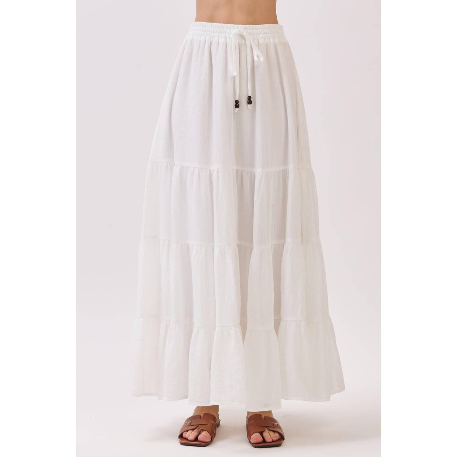 Final Touch - Wholesale Skirt - Women's - Tiered Coconut Tie Detail Maxi Skirt - VS300913